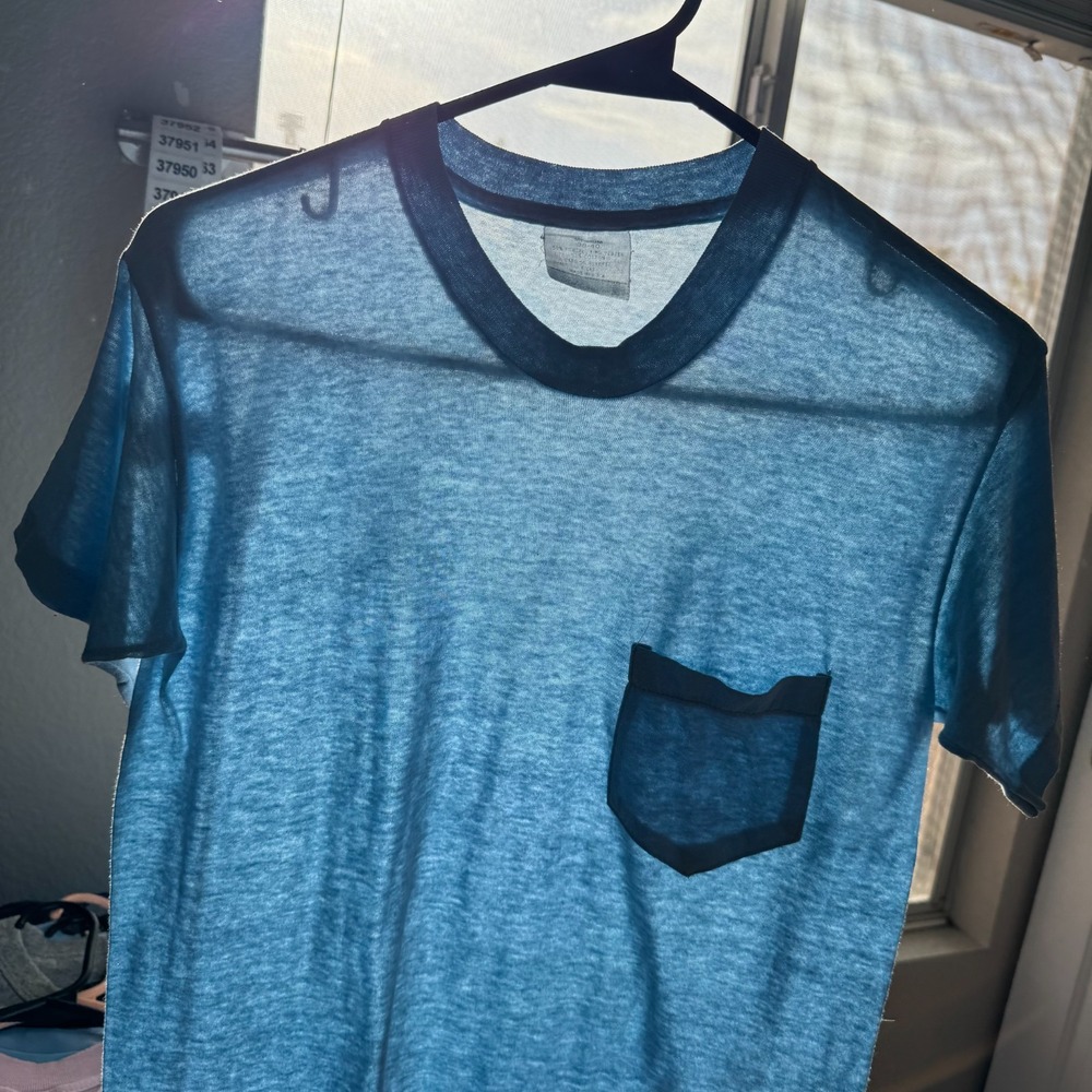 Vintage 80s Paper Thin Pocket T Shirt Mens Medium Blue Fieldmaster Made in USA